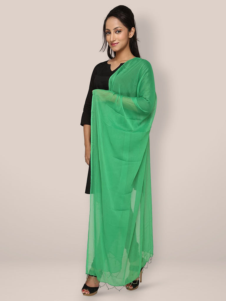 Green Chiffon Dupatta With Beaded Lace - Dupatta Bazaar
