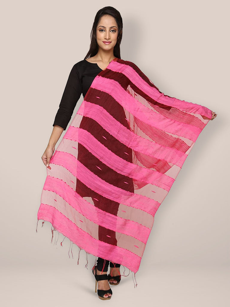 Pink Stripped Cotton Dupatta - Dupatta Bazaar