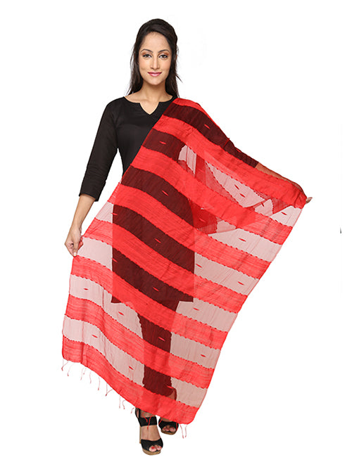 Red Stripped Cotton Dupatta - Dupatta Bazaar