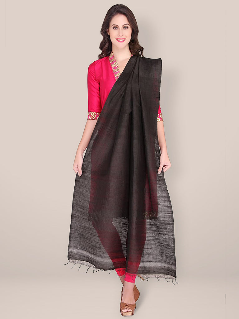 Black Silk  Solid Dupatta - Dupatta Bazaar