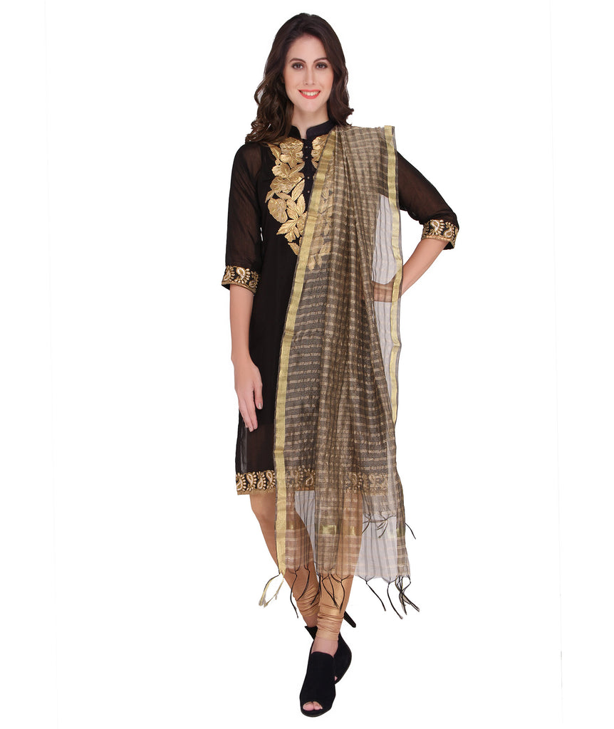 Beige Silk Checkered Dupatta - Dupatta Bazaar