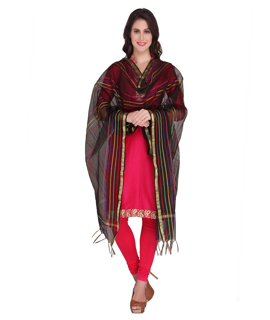 Multi Colour Stripes Silk Dupatta - Dupatta Bazaar