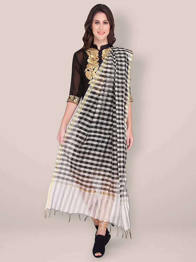Black & White Checkered Silk Dupatta - Dupatta Bazaar