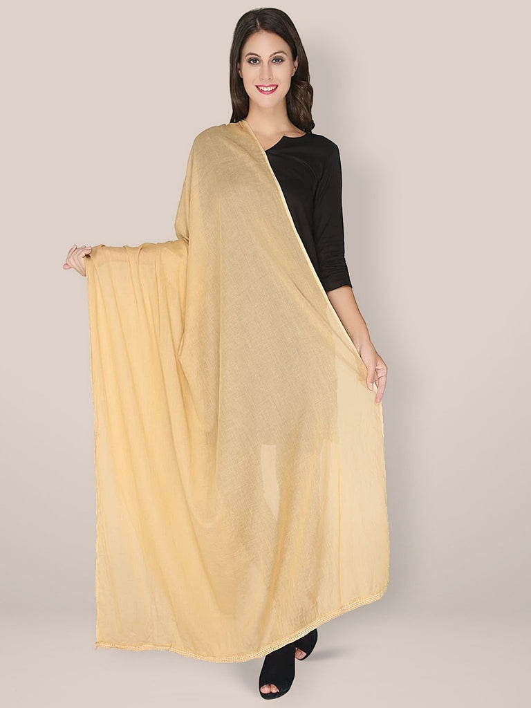 Beige Solid Cotton Dupatta - Dupatta Bazaar