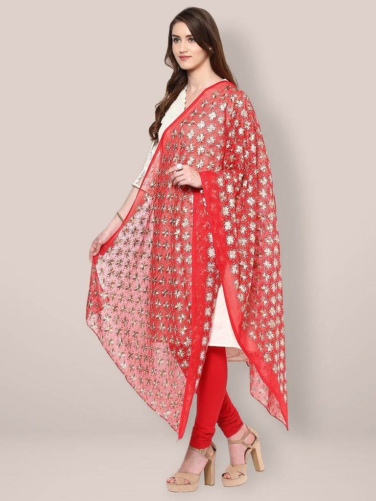 Red Phulkari Chiffon Dupatta freeshipping - Dupatta Bazaar