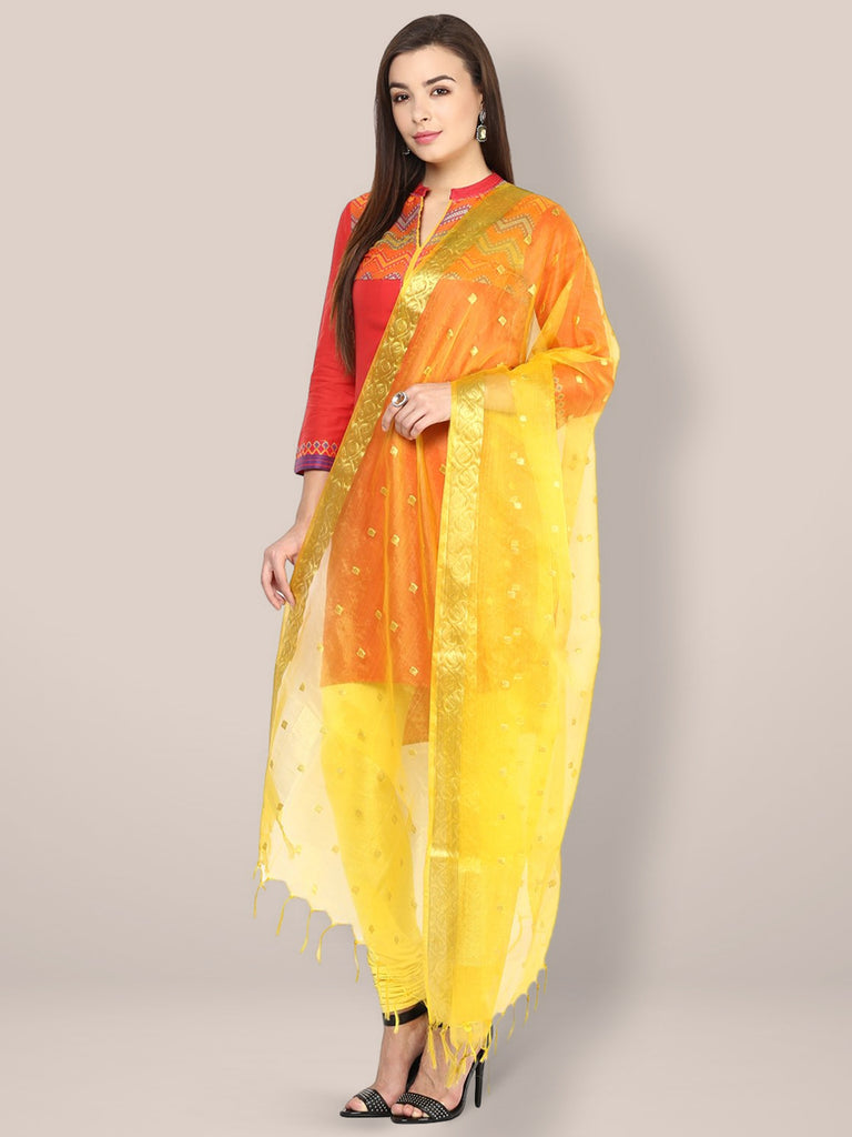 Yellow Organza Dupatta freeshipping - Dupatta Bazaar