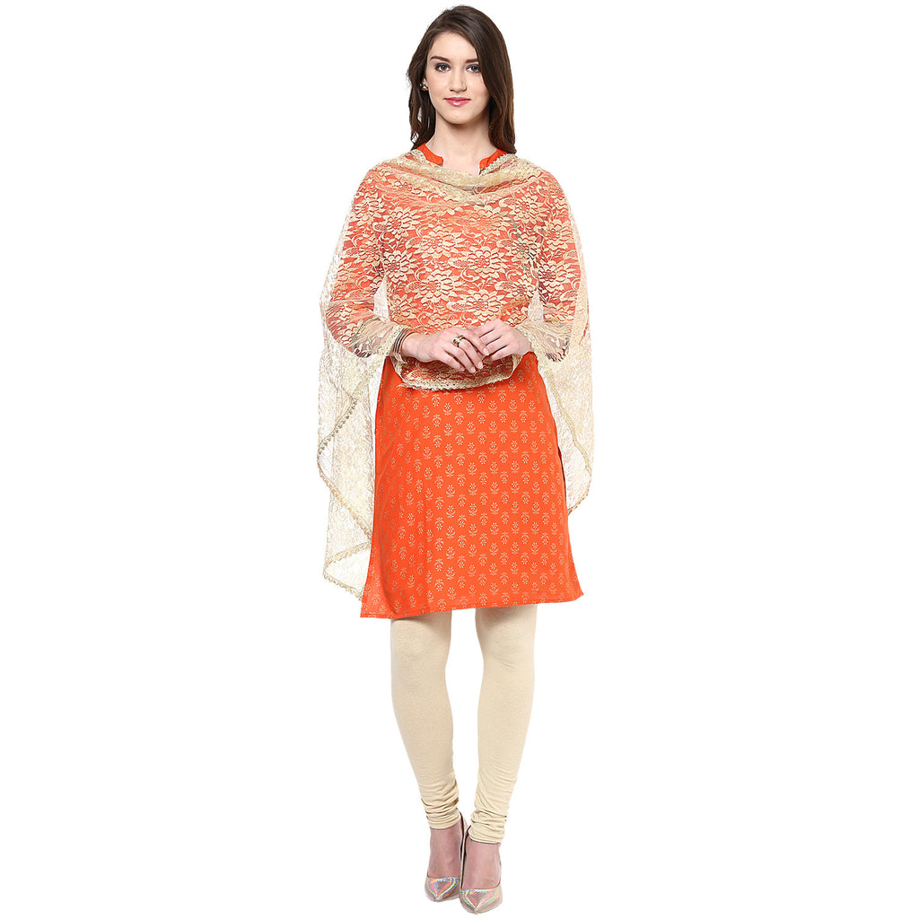 Golden Net Dupatta with Lace - Dupatta Bazaar