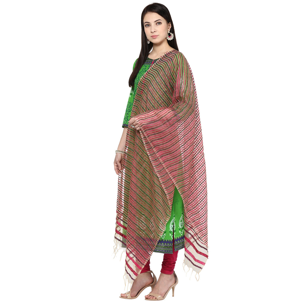 Wonderfully Woven Striped Organza Dupatta - Dupatta Bazaar