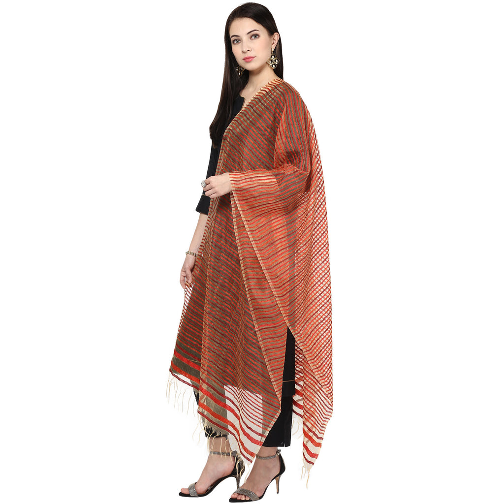 Wonderfully Woven Striped Organza Dupatta - Dupatta Bazaar