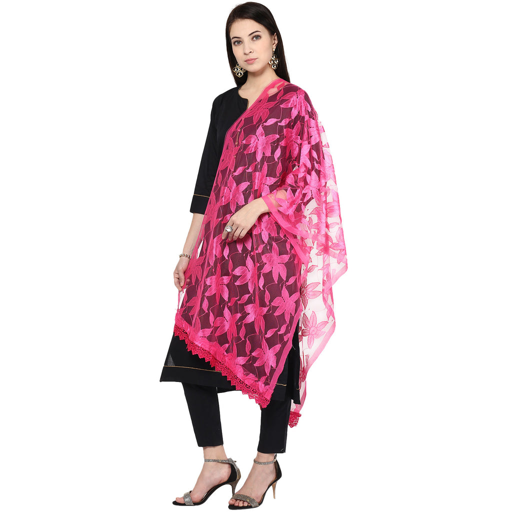 Self Designed Floral Net Dupatta - Dupatta Bazaar