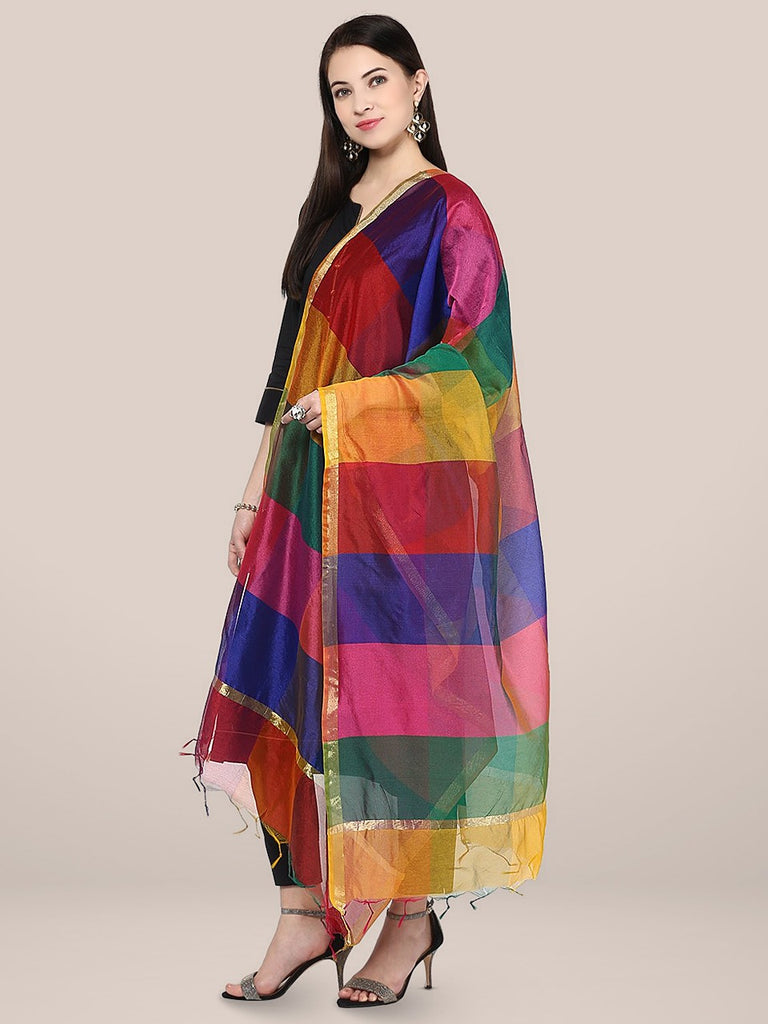 Multicoloured Blended Silk Dupatta freeshipping - Dupatta Bazaar
