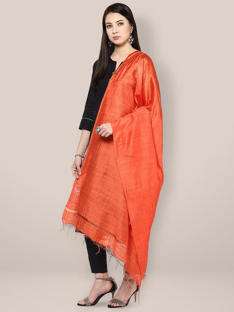 Orange Cotton Silk Dupatta freeshipping - Dupatta Bazaar