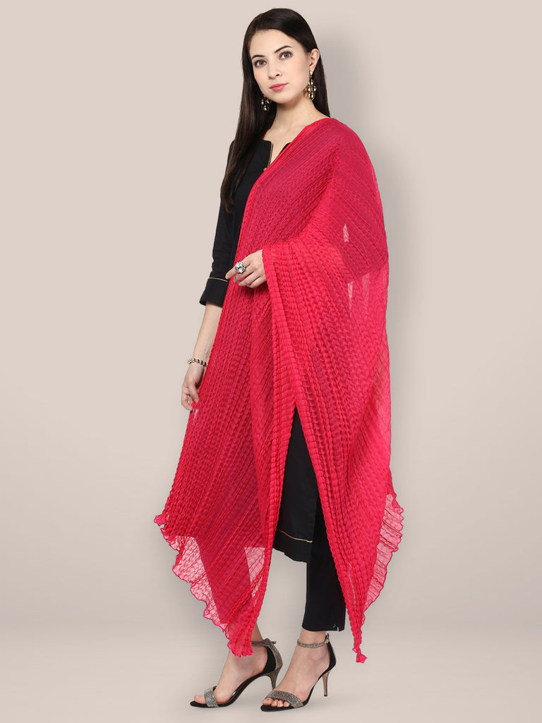 Pink Crinkled Chiffon Dupatta freeshipping - Dupatta Bazaar