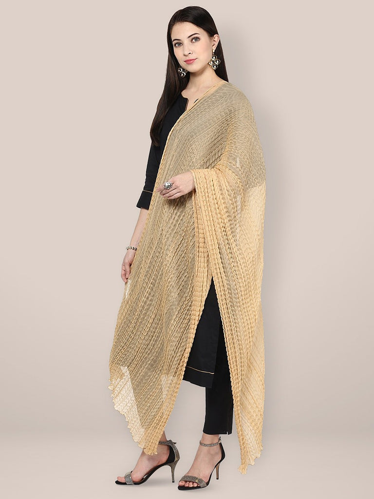 Beige Crinkled Chiffon Dupatta freeshipping - Dupatta Bazaar