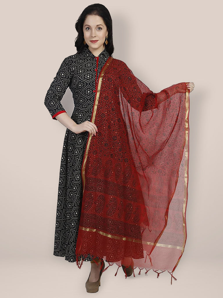 Red & Black Cotton Silk Printed Dupatta freeshipping - Dupatta Bazaar