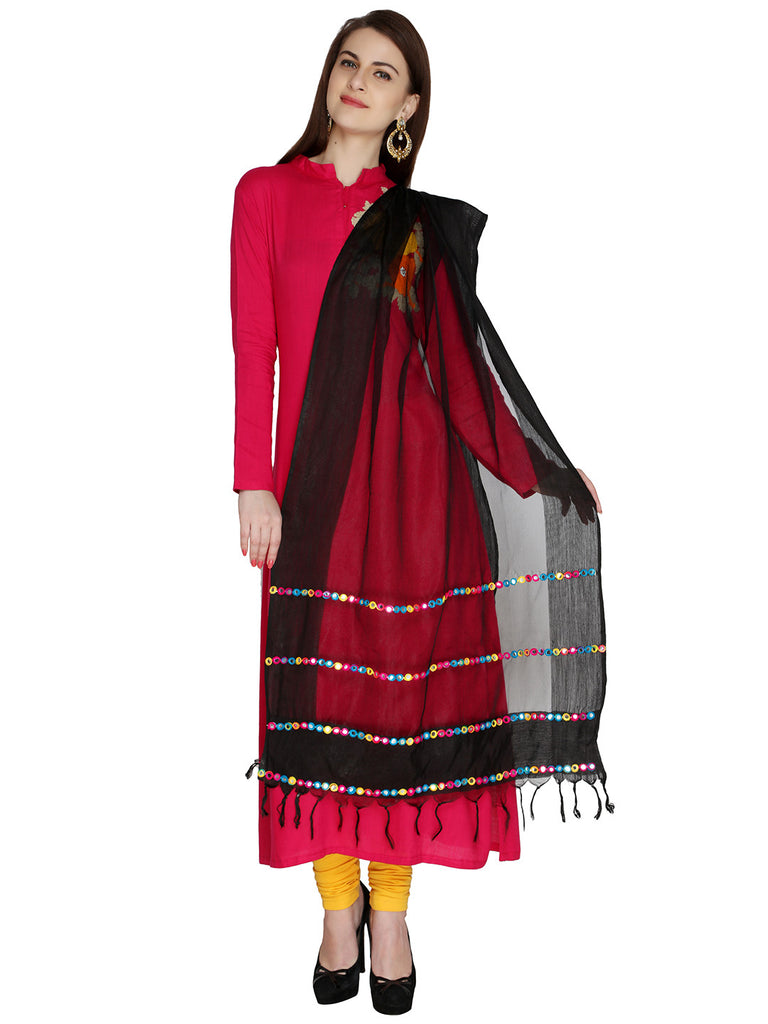 Dupatta Bazae Woman's Black Mirror Work Organza dupatta - Dupatta Bazaar