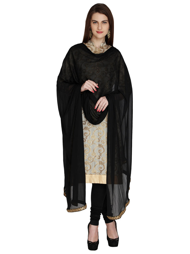 Dupatta Bazaar Woman's Black fancy lace Chiffon dupatta - Dupatta Bazaar