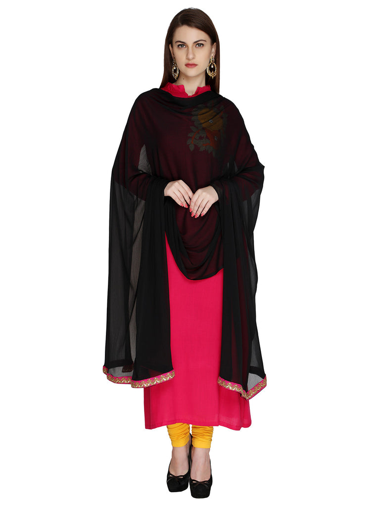 Black fancy lace dupatta - Dupatta Bazaar