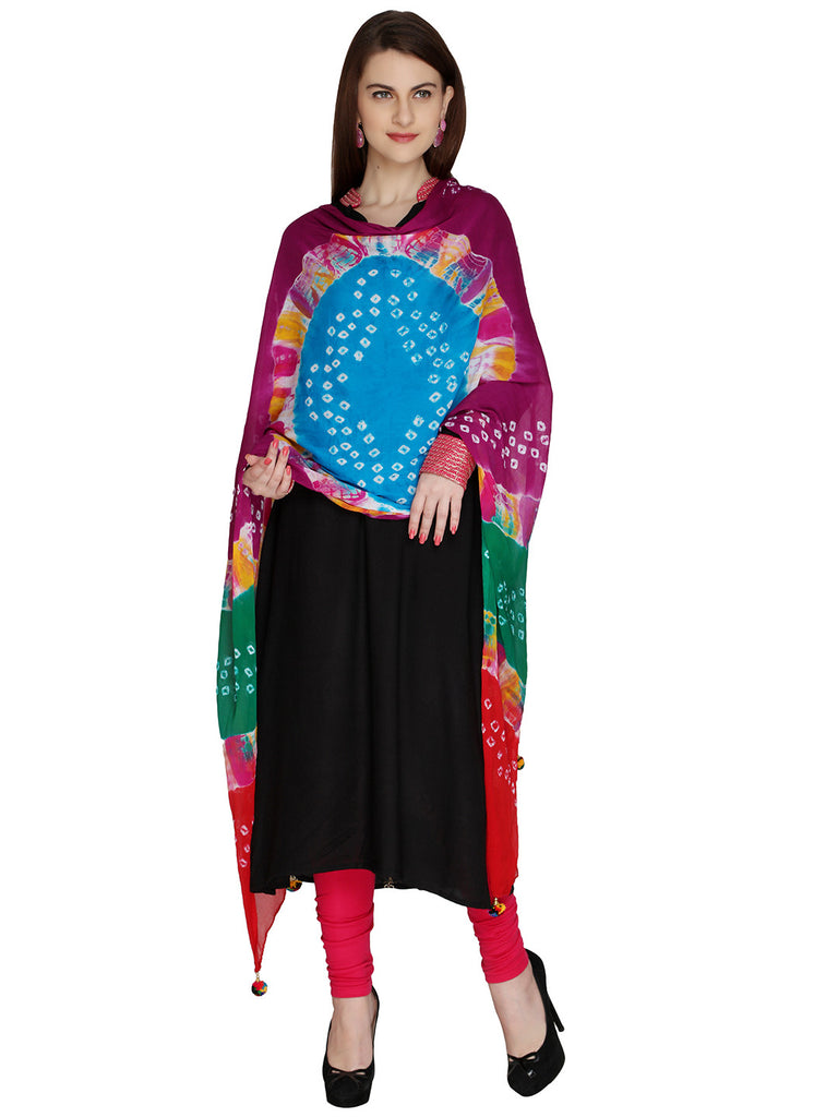 Multicolour bhandhej dupatta - Dupatta Bazaar