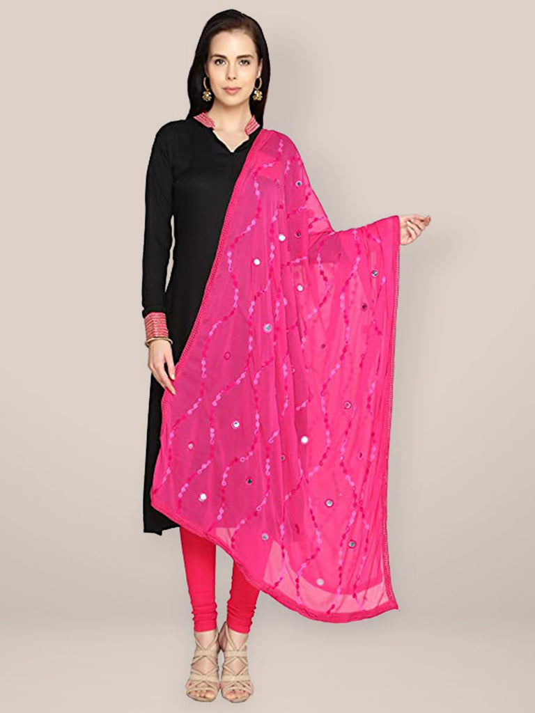 Pink Chiffon Emroidered Dupatta freeshipping - Dupatta Bazaar
