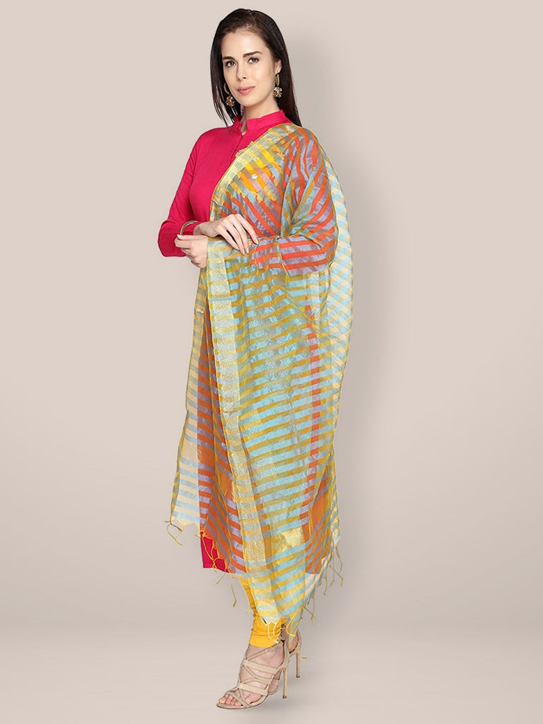 Blue Silk Striped Dupatta freeshipping - Dupatta Bazaar