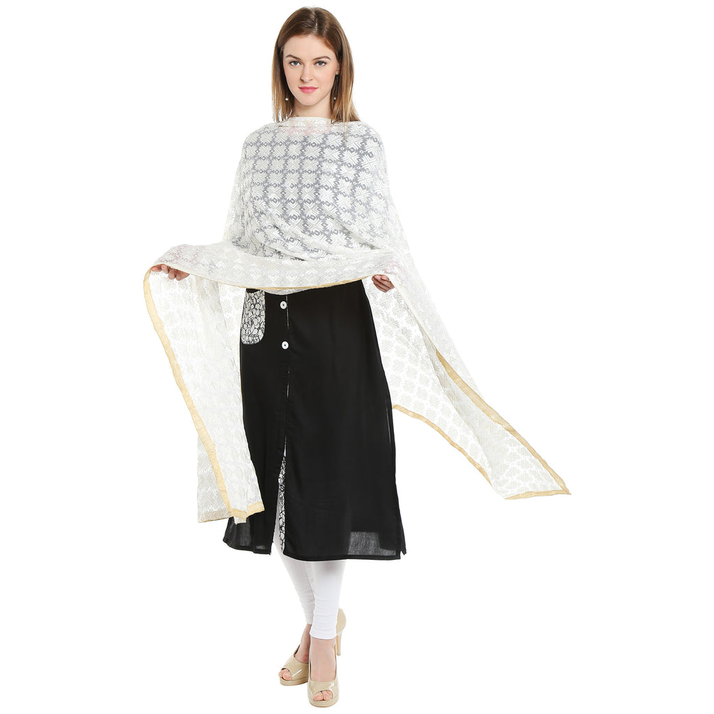 Elegant Off White Phulkari Dupatta - Dupatta Bazaar
