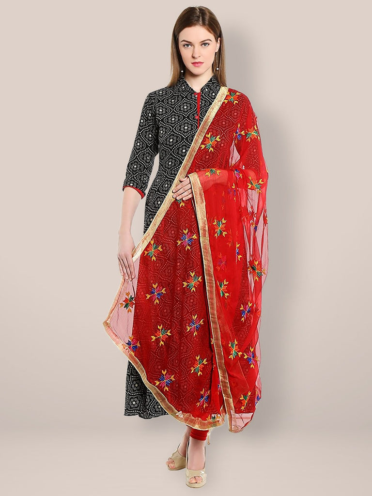 Red Phulkari Chiffon Dupatta freeshipping - Dupatta Bazaar