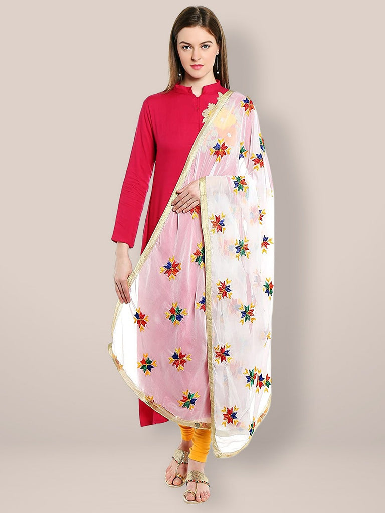 White Phulkari Chiffon Dupatta Dupatta Bazaar