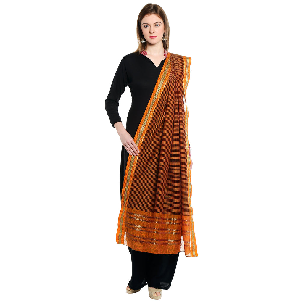 Dupatta Bazaar Woman's Orange Cotton Handloom Dupatta/Hijab - Dupatta Bazaar