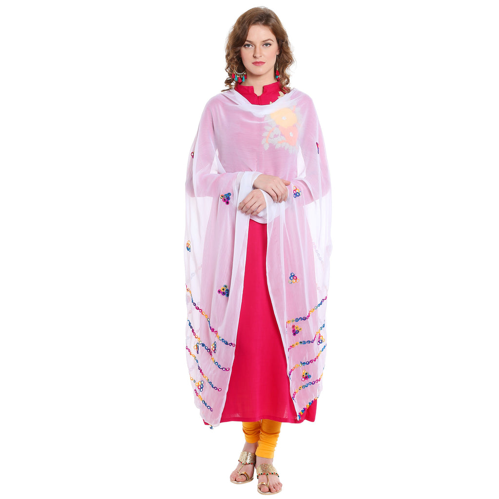 Dupatta Bazaar Women's White Mirror Work Chiffon Dupatta - Dupatta Bazaar