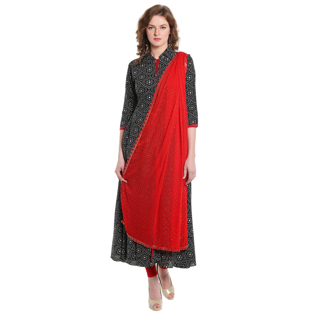 Dupatta Bazaar Women's Red Chiffon Dupatta with Gold Print - Dupatta Bazaar