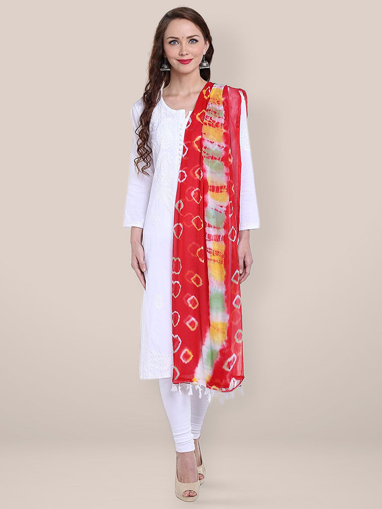 Red Printed Chiffon Dupatta freeshipping - Dupatta Bazaar