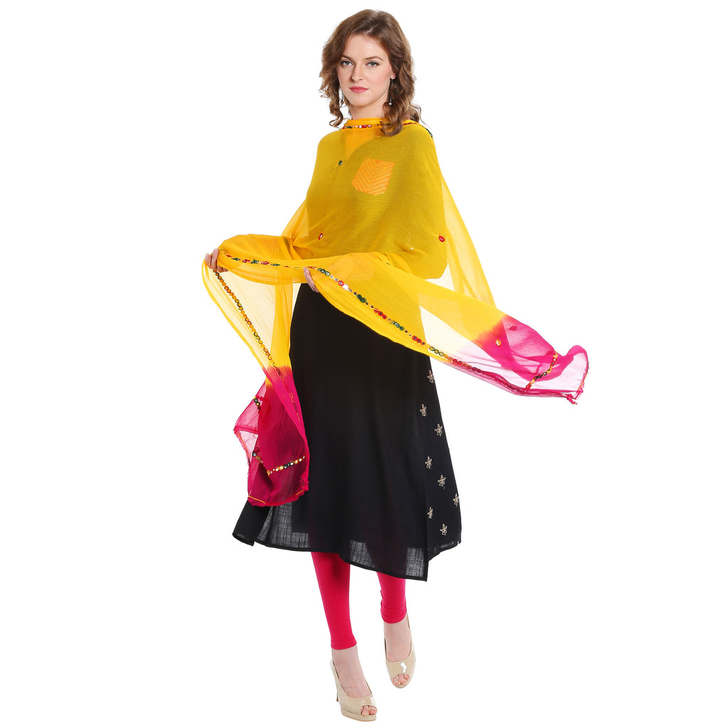 Dupatta Bazaar Women's Shaded Mirror Work Chifffon Dupatta - Dupatta Bazaar