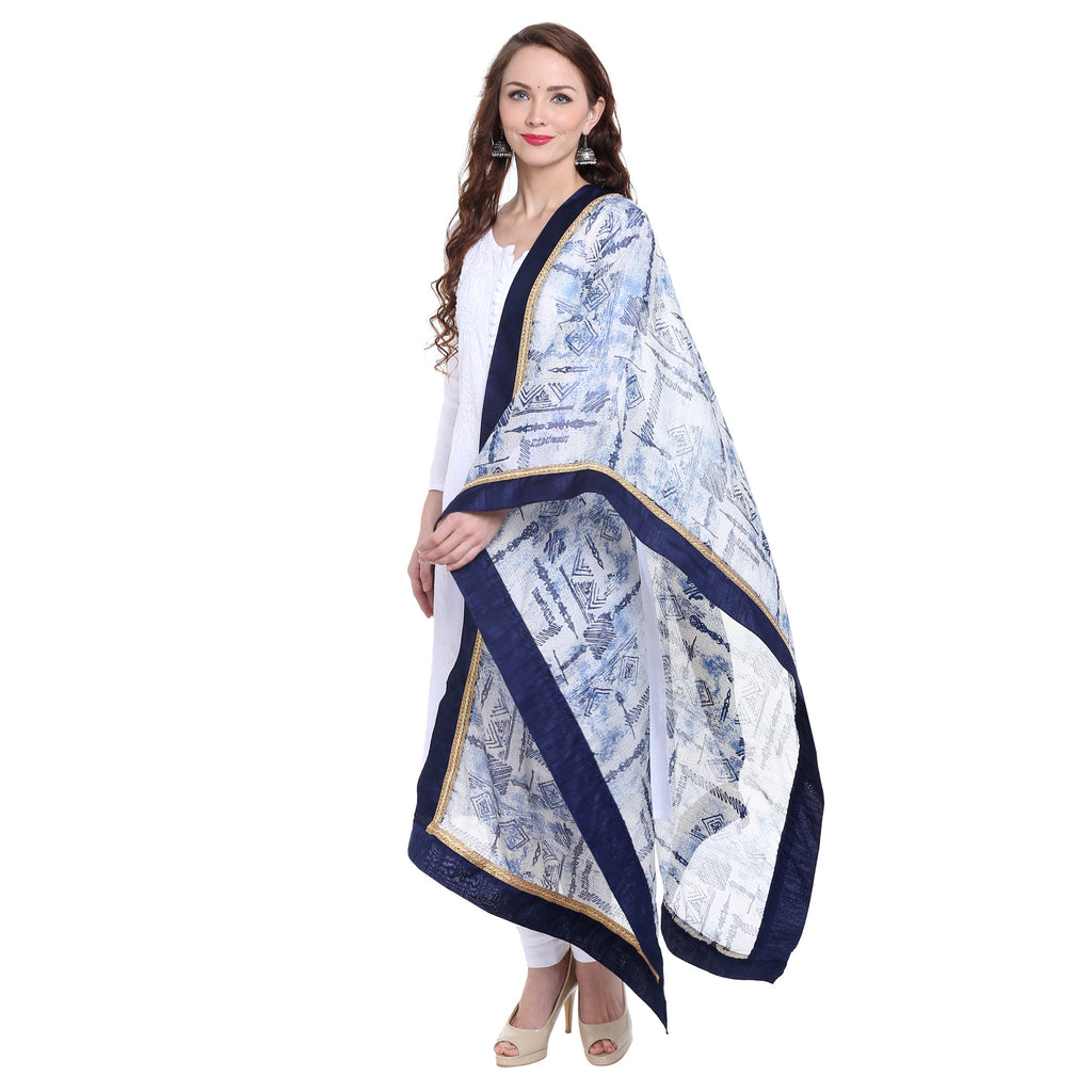 Printed Indigo Kota Doria Dupatta - Dupatta Bazaar