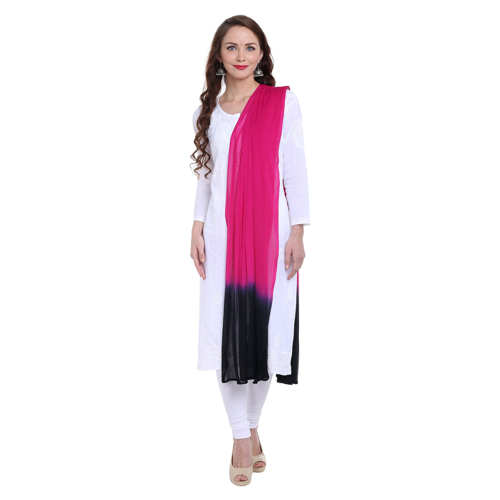 Dupatta Bazaar Women's Pink and Black Chiffon Dupatta. - Dupatta Bazaar