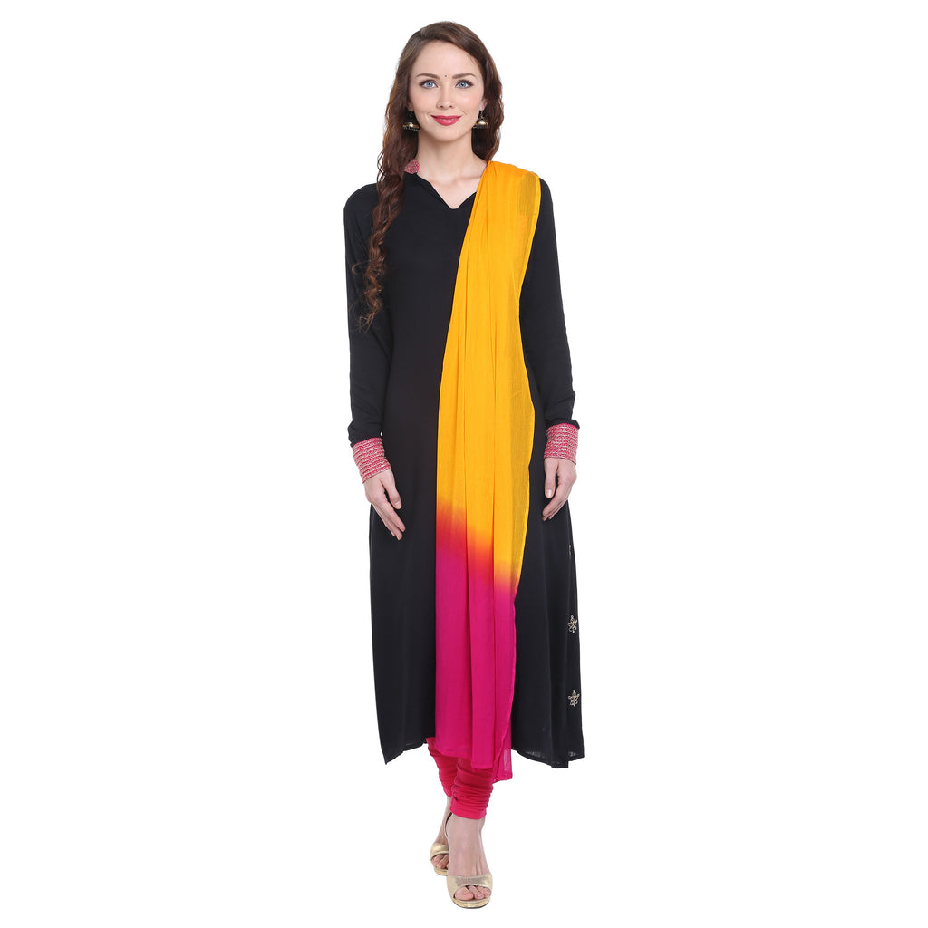 Dupatta Bazaar Women's Yellow & Pink Chiffon Dupatta. - Dupatta Bazaar