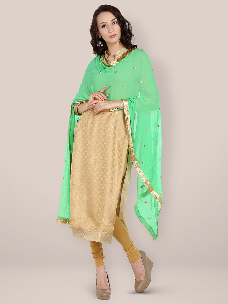 Green Chiffon Embroidered Dupatta freeshipping - Dupatta Bazaar