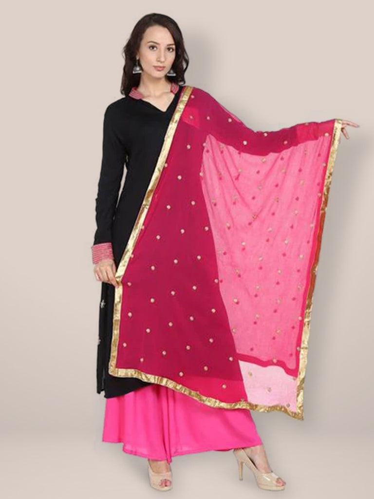 Pink & Gold Embroidered Chiffon Dupatta freeshipping - Dupatta Bazaar