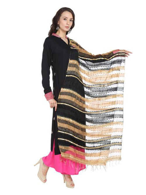 Dupatta Bazaar Woman's Black & Beige Gotta Patti Organza Dupatta - Dupatta Bazaar