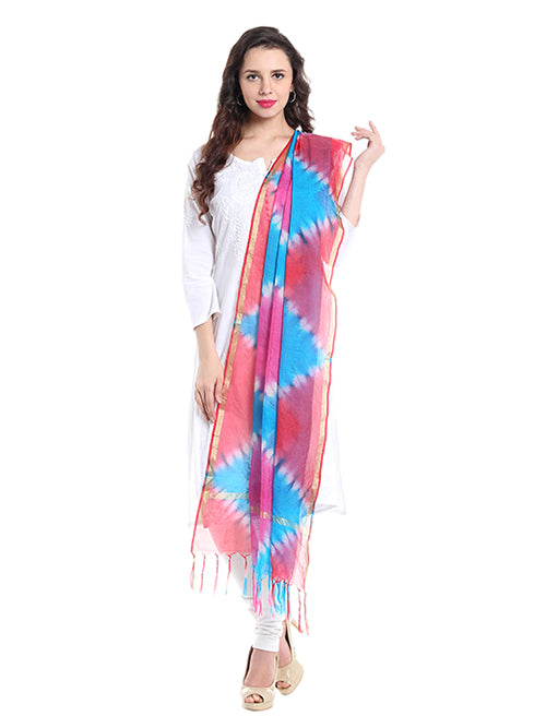Dupatta Bazaar Woman's Rani Pink & Blue Kota Doria Dupatta - Dupatta Bazaar