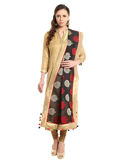 Dupatta Bazaar Woman's Banarasi Black, Red & Gold Silk Woven Dupatta - Dupatta Bazaar