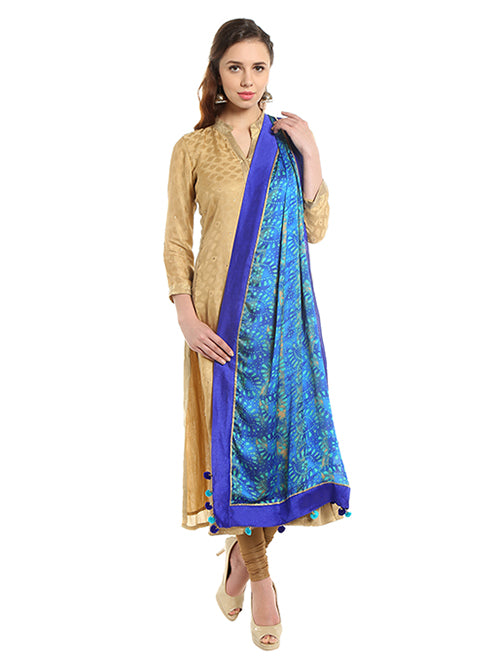 Dupatta Bazaar Woman's Satin Crepe Blue Batik Print Dupatta - Dupatta Bazaar