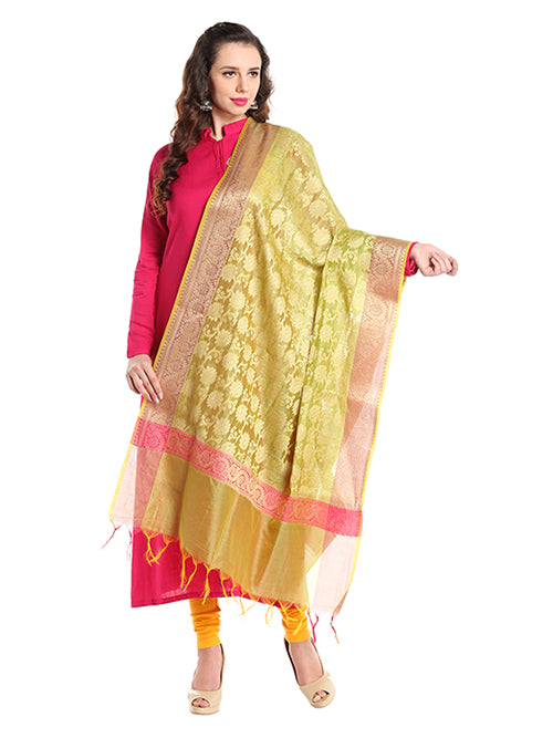 Dupatta Bazaar Woman's Benarasi Woven Green Silk Dupatta - Dupatta Bazaar