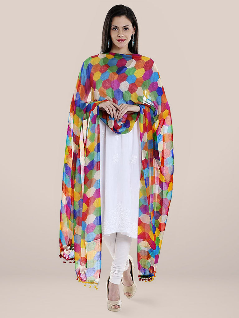 Multicoloured Printed Chiffon Dupatta freeshipping - Dupatta Bazaar