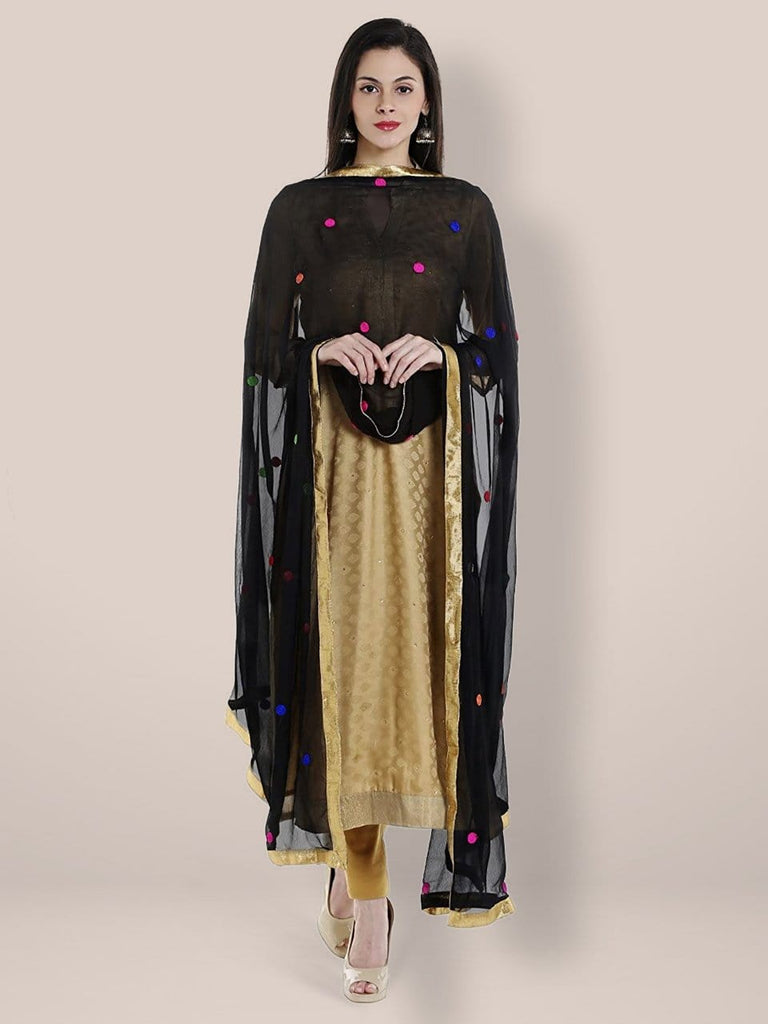 Black Chiffon Dupatta with Multicoloured Embroidery. freeshipping - Dupatta Bazaar