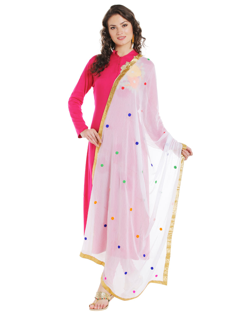Dupatta Bazaar Woman's Multicolour Embroidered White Chiffon Dupatta - Dupatta Bazaar
