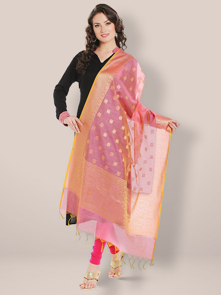 Benarasi Silk Woven Pink & Gold dupatta freeshipping - Dupatta Bazaar