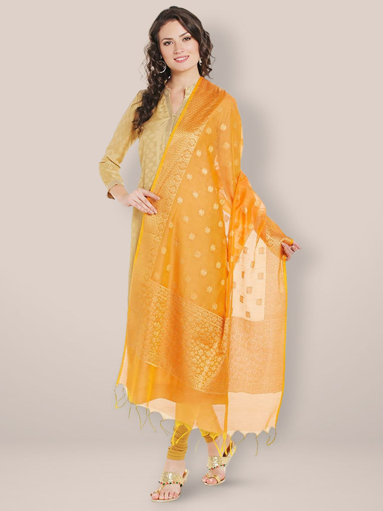 Banarasi Silk Woven Orange & Gold dupatta freeshipping - Dupatta Bazaar