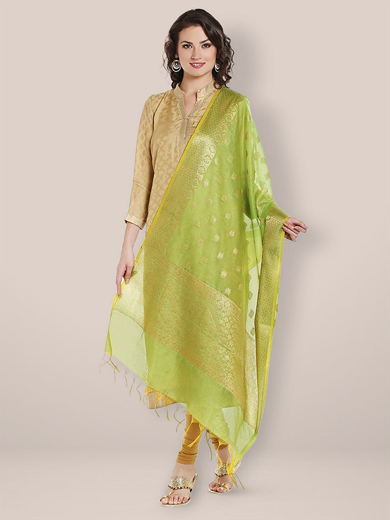 Benarasi Silk Woven Green & Gold dupatta freeshipping - Dupatta Bazaar
