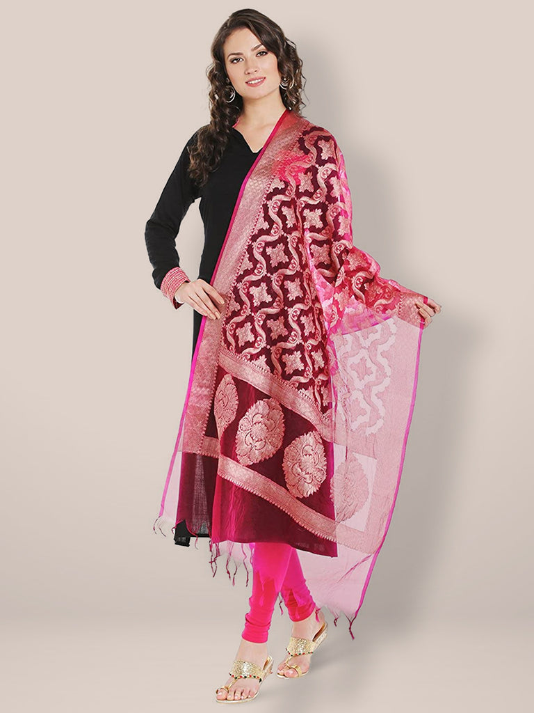 Banarasi Woven Pink & Gold dupatta freeshipping - Dupatta Bazaar
